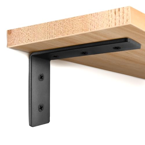 6 Pack Heavy Duty Floating Shelf Brackets, Black Metal L Wall Brackets, DIY Industrial Shelf Brackets - L 8" x H 6" x W 1.6" ( 1/5 Inch Thicked ) - size: 8"×6"