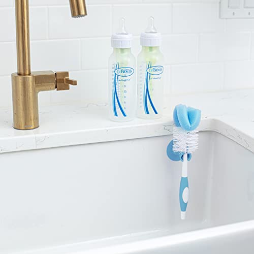 Dr. Brown's Reusable Sponge Baby Bottle Cleaning Brush Set with Suction Cup Stand,Scrubber and Nipple Cleaner,Blue,(Pack of 18) - color: Blue Bottle Brush, size: 18-Pack