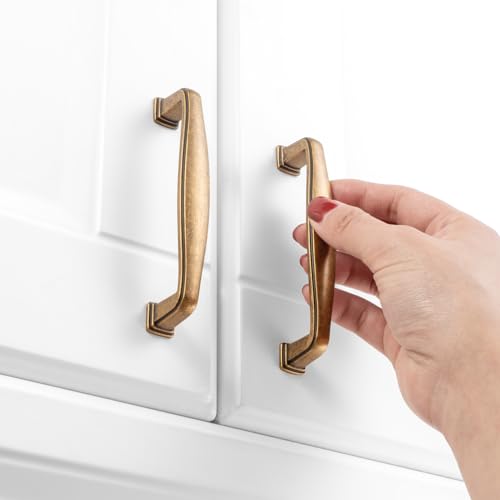 KOOFIZO 10 Pack 3-3/4 in Antique Brass Cabinet Pulls, Drawer Handles 1817 - color: Antique Brass, size: 3-3/4" CC - 10Pcs