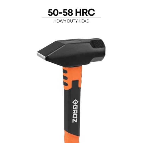 Groz Blacksmith's Hammer with Fiberglass Handle (1.8kg)| Lightweight & Tough | Overstrike Protection | Cross Peen Hammer for Industrial, Household Use | 14" Hammer |BH/FG/2.5/14