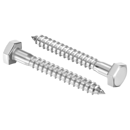 25 Pcs Hex Head Lag Screws 1/4"x2" SS 18-8 (304) Lag Bolts - color: Silver, size: 1/4"x2"