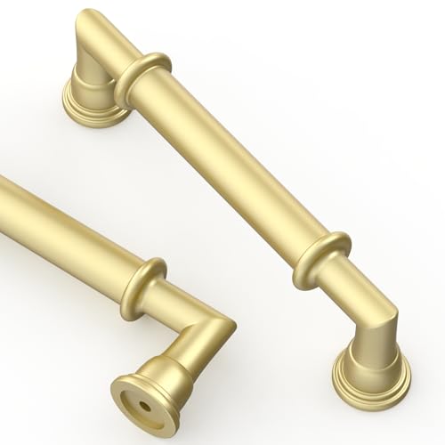 Asidrama 10 Pack 4 Inch(102mm) Brushed Gold Cabinet Pulls Heavy-Duty Solid Kitchen Cabinet Handles Gold Dresser Drawer Hardware for Bathrooms Cabinets - color: Brushed Gold, size: 4" Hole Center
