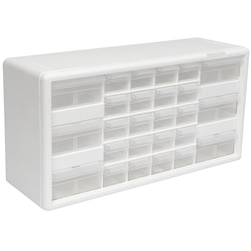 Akro-Mils 26-Drawer Plastic Storage Cabinet, 20" W x 6" D x 10" H, White - color: White, size: 26 Drawer, style: 1 Pack