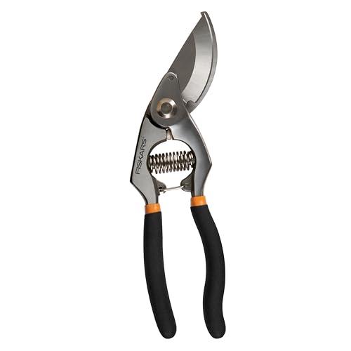 Fiskars Deluxe Forged Bypass Pruner, 3/4" Cut Capacity Garden Hand Pruners for Stems and Light Branches, Angled Cutting Head Reduces Wrist Fatigue, Precision Ground Steel Blade, Non Slip Grip - style: Deluxe Pruner