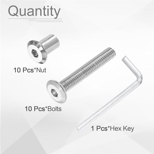 HARFINGTON 10 Set M6x40mm Hex Drive Socket Cap Bolt and M6x12mm Nuts with M4 Hex Wrench, Furniture Connector Bolts and Screws for Furniture Countersunk Belt, Silver - size: M6x40mm, M6x12mm