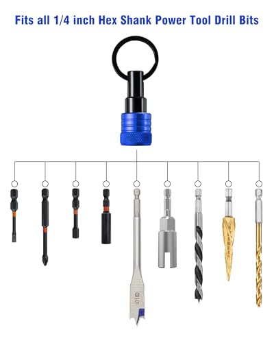 Katerk Bit Holder Keychain 12 Pcs, 1/4-Inch Hex Shank, Quick Release, Blue - color: Blue