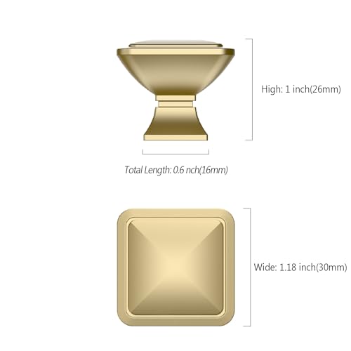9BUILD 10 Pack Brushed Gold Cabinet Knobs,Solid Square Drawer Pulls - color: Brushed Gold, size: 1.2"/30MM