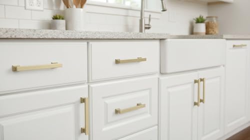 Alzassbg Brushed Brass Cabinet Pulls and Handles 10 Pack, AL3061BB - color: Brushed Brass, size: 3-3/4" Hole Center