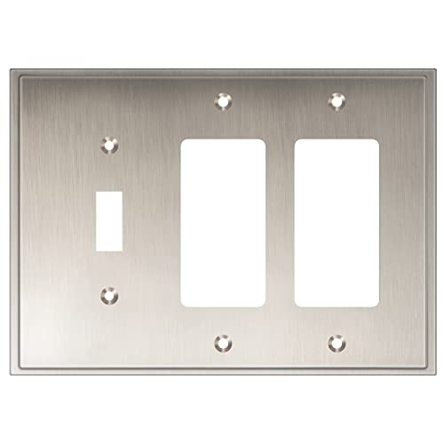 Henne Bery Soft Modern Decorative Wall Plate Switch Plate Outlet Cover (Double Decorator/Single Toggle, Satin Nickel) - style: Double Decorator/Single Toggle