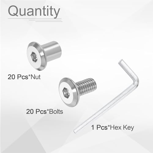 HARFINGTON 20 Set M6x12mm Hex Drive Socket Cap Bolt and M6x10mm Nuts with M4 Hex Wrench, Furniture Connector Bolts and Screws for Furniture Countersunk Belt, Silver - size: M6x12mm, M6x10mm
