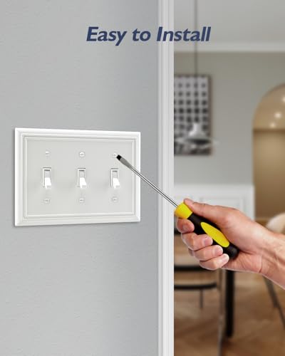 Switch Plates Outlet Covers, 2-Pack Metal Wall Plates, Off White - color: Off White, size: 3 Toggle 2PK