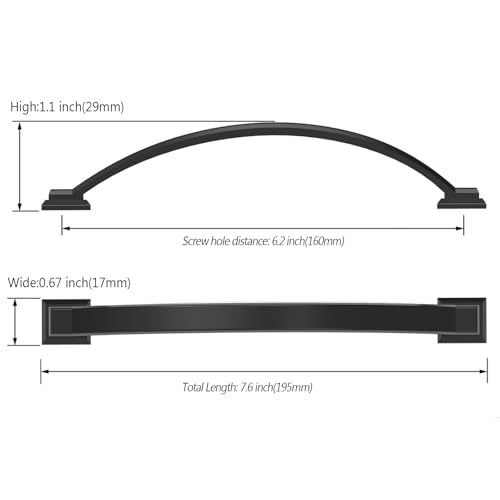 Amerdeco 10 Pack Matte Black Cabinet Pulls 6.3" - color: Matte Black, size: 6.3" hole center