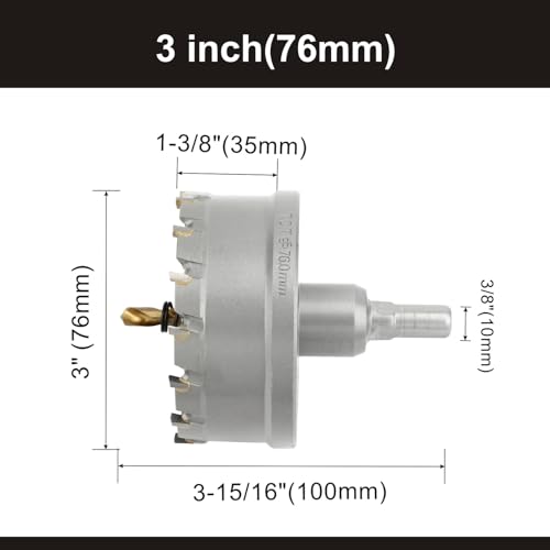 3''(76mm) TCT Hole Saw,Tungsten Carbide Hole Saw with Titanium-Plated Pilot Drill bit for Hard Metal,Alloy,Aluminum,Stainless Steel,Plastic,Iron - size: 3''(76mm) (1PCS)