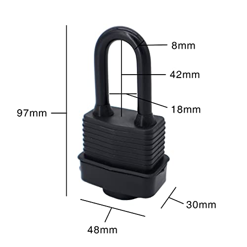 SafiSwords Waterproof Padlocks Keyed Alike for Outdoor use, Covered Heavy Duty Laminated Steel Lock, 1-9/16 Inch. Wide, Long Padlock, Pack of 8