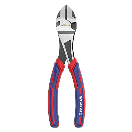 WORKPRO 7-Inch Diagonal Pliers in CRV Steel for Cutting Wires, Bi-material Handle Comfort Grip - size: 7-inch
