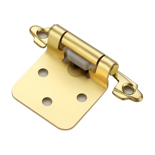 Gold Cabinet Hinges, 1/2 Inch Overlay, 10 Pack(5 Pairs) | Self-Closing Design, Semi-Concealed Face Frame Fit, Surface Mount, For Kitchen Doors, Cabinets, Hardware Updates - color: Gold