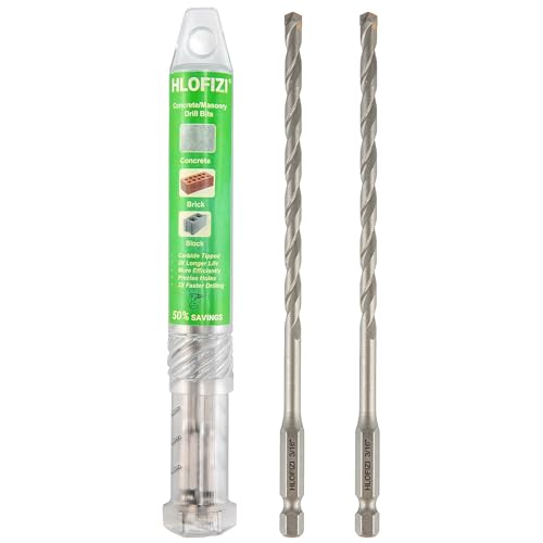 3/16" x 6" Masonry Drill Bits 3/16 inch Concrete Hammer Drill Bits Carbide Tipped, for Cement, Brick, Stone, 2 Pack, Hex Shank - size: 3/16" - 2 Pack