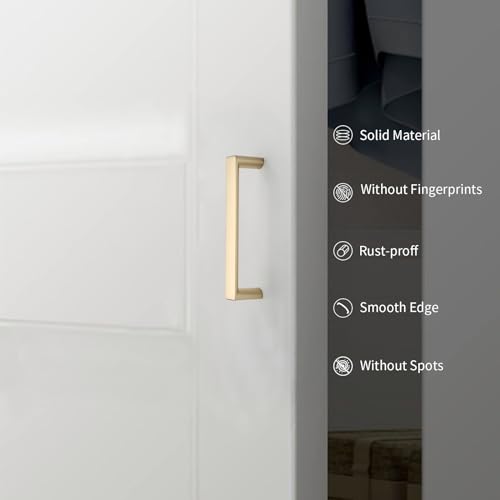 10 Pack 3.75 Inch(96mm) Kitchen Cabinet Handles Brushed Gold Cabinet Pulls Kitchen Cabinet Hardware Drawer Pulls for Dresser Cupboard Wardrobe | Heavy-Duty Solid Zinc, Screws Included, Easy to Install, Comfortable to Grip, Modern, Kitchen Pulls for Drawer