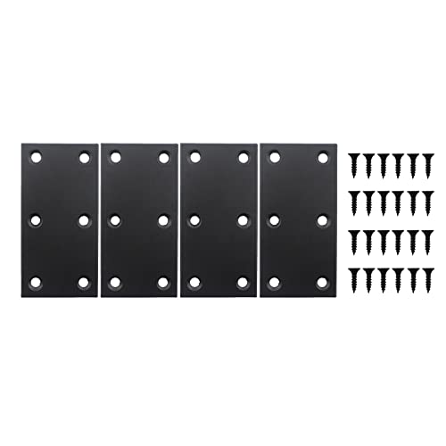 4 Pack Flat Straight Brace Brackets, ULIFESTAR Black Stainless Steel Mending Bracket Plate Metal Shelf Support Fixing Joining Plate for Furniture,Wood,Shelves,Cabinet with Mounting Screws - size: 80 x 40 x 2 mm