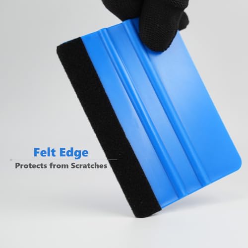 2-Pack Felt Edge Squeegee Tool for Vinyl Wrap & Wallpaper Smoothing, Plastic Scraper with Replacement Fabric Felts, Anti-Scratch Applicator for Car Window Tint, Glass Film & Craft Decals - color: Blue