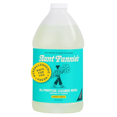Aunt Fannie's All Purpose Vinegar Cleaner Spray, Lemon, Refill 64 oz | Cuts Grease & Grime, No Harsh Residue, Safe for Kitchens Bathrooms Windows Counters & Sealed Areas, Kid and Pet Safe - size: 64 Fl Oz (Pack of 1)