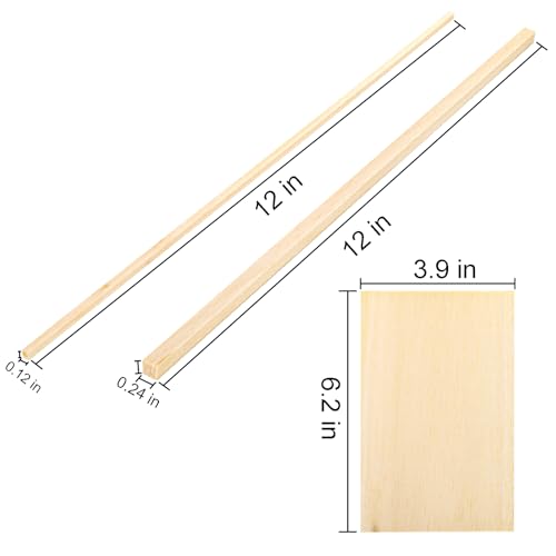 Okllen 150 Pieces Balsa Wood Sticks, Square Unfinished Balsa Wood Sheets Set, 12 Inch Thin Wood Strips 1/4 Inch 1/8 Inch Wooden Crafts Dowel Rods for DIY Projects Models Making Supplies