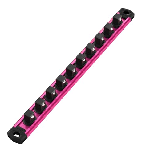 WORKPRO Magnetic Socket Organizer, Heavy Duty 1/2-Inch Drive Socket Rail - color: Rose Red, size: 1/2" DR