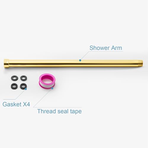 OFFO Shower Head Extension Arm, Shower Arm Extension Shower Head Extender Made of 304 Stainless Steel Shower Pipe Extension, Bright Gold 16 in - color: Bright Gold, style: 16 in