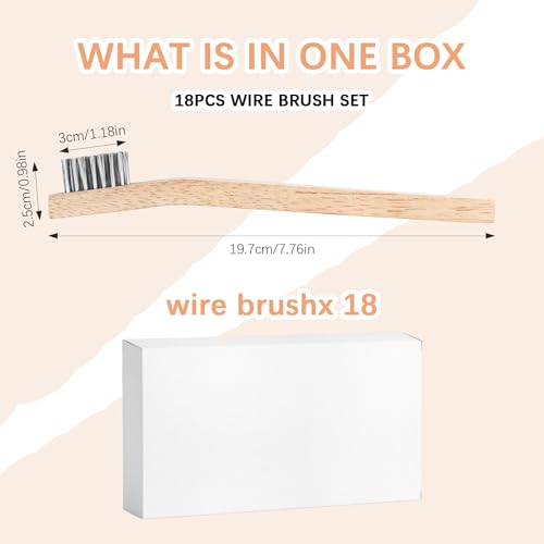 Wood Handle Wire Scratch Brush Sets (18, 18Pack-7.8in Stainless Steel Small Wire Scratch Brushes with Beech Wood Handle) ﻿