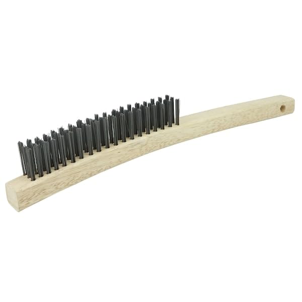 Weiler 44053 Hand Wire Scratch Brush, .012 Carbon Steel Fill, Curved Handle, 3 x 19 Rows - size: 14" x 7/8", style: Pack of 1