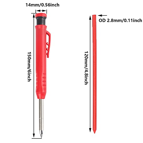 SEIWEI Carpenter Pencil with Sharpener, Mechanical Pencils Set with 26 Refills, Deep Hole Marker Construction Pencils Heavy Duty Woodworking Pencils for Architect (Black) - With 2 Case
