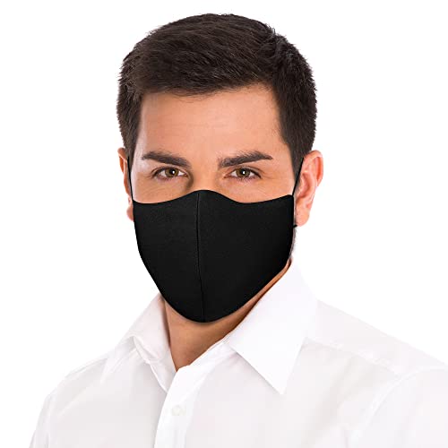 Washable Face Mask with Adjustable Ear Loops & Nose Wire - 3 Layers, Made in USA - color: Solid - Black