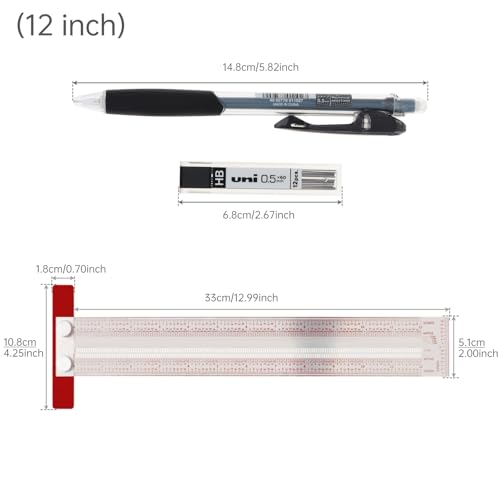 12" Precision Marking T-Rule, Stainless Steel Scribe Line Ruler with Holes for Cutting Sawing, Scribing Ruler Woodworking Marking Tools Carpenter Draft Measuring T-Square with Stops (12 inch) - size: 12 inch