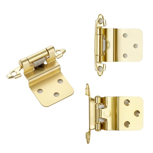 Satin Brass Gold Cabinet Hinges, 3/8 Inch Inset, 4 Pack(2Pairs) - color: Gold