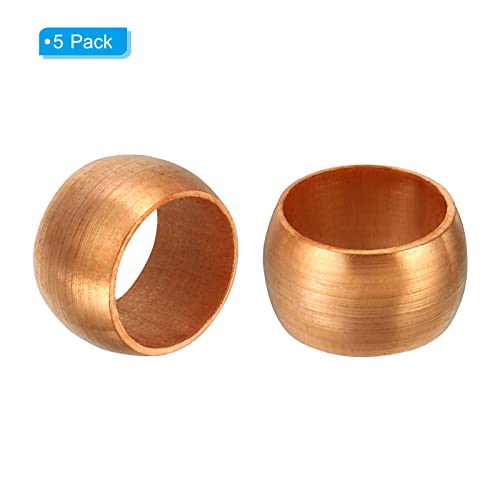PATIKIL 8mm (5/16 Inch) Tube OD Compression Sleeves Ferrules, 5 Pack Copper Ferrule Fitting Compression Fitting Assortment Kit for Air Water Gas - size: 8mm