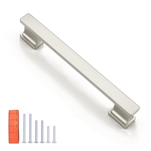 KNOBWELL 6 Pack Brushed Nickel Solid Cabinet Pulls 5 Inch(128mm) Hole Center Kitchen Cabinet Handles,Cabinet Hardware for Cupboard Drawer Pulls - color: Brushed Nickel, size: Hole Center：5 inch（128mm）