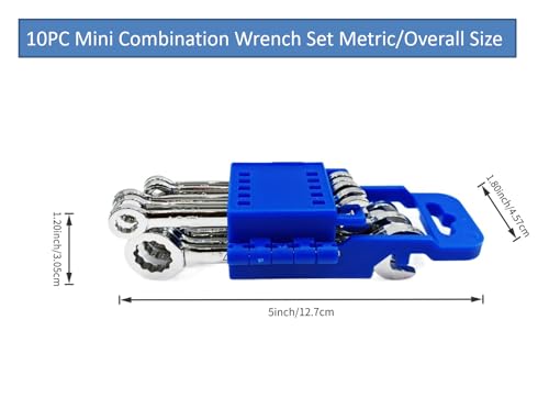 10-Piece Small Wrench Set, Metric Sizes 4mm-11mm, Blue Organizer - size: Metric