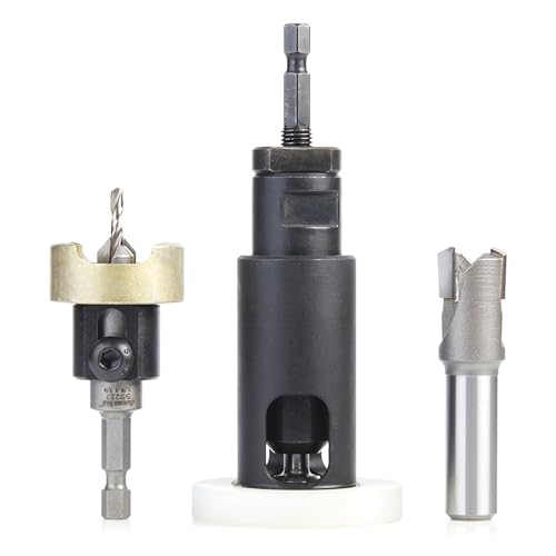 Amana Tool Woodworking Countersink Set, AMS-626, 3-Piece | Carbide Tipped with Adjustable Depth Stop and No-Thrust, No Marring Ball Bearing, with Plug Planer and Cutter Pack - style: AMS-626, 3-Pc