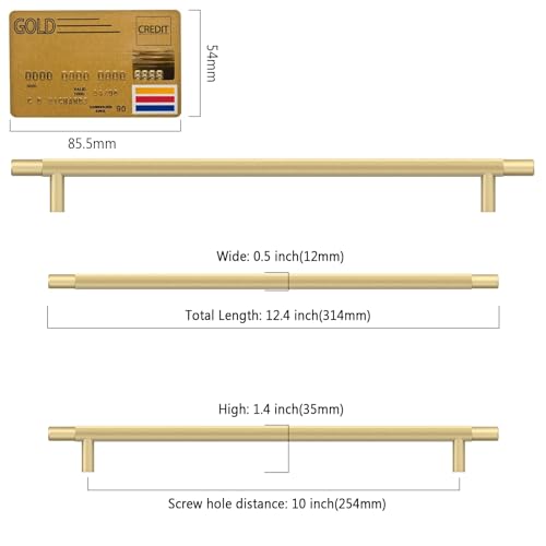 Amerdeco 10 Pack Brushed Gold Knurled Cabinet Pulls 10 Inch Hole Centers Kitchen Cabinet Handles Hardware Kitchen Handles for Cabinets Handles IH0006… - color: Brushed Gold, size: 10"/254MM Hole Center