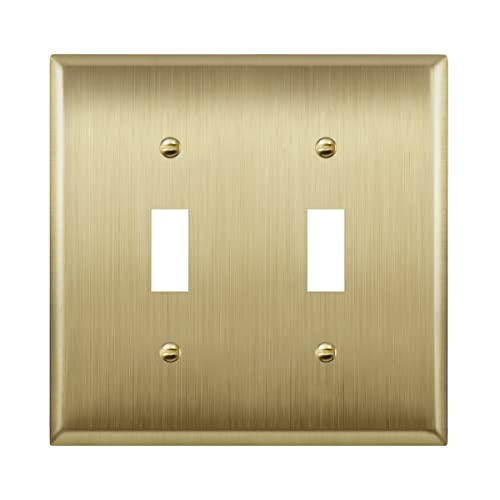 ENERLITES Toggle Light Switch Metal Wall Plate, 2-Gang, Brushed Brass - color: Gold, size: Standard Size