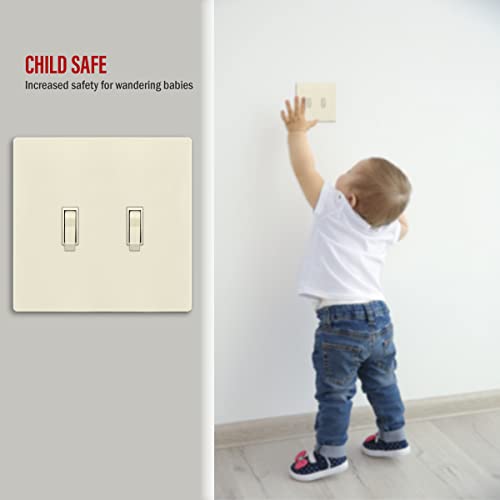ENERLITES Screwless Double Toggle Switch Wall Plate, Child Safe Dual Light Switch Cover, Standard Size 2-Gang 4.68" x 4.73", Unbreakable Polycarbonate Thermoplastic, SI8812-LA, Glossy, Light Almond - color: Light Almond, size: Screwless