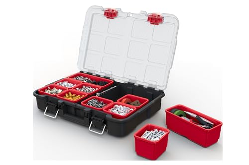Keter Stack N Rolling Tool Box Modular Storage System 3 Piece - color: Black/Red, size: 3PC System