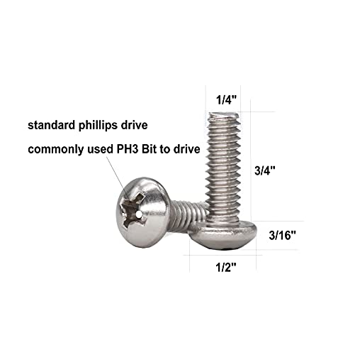20pcs 1/4"-20 x 3/4" Pan Head Bolts Machine Screws, Phillips Drive, 304 Stainless Steel 18-8, Bright Finish, Fully Machine Thread - size: 1/4"-20 x 3/4" (20pcs)