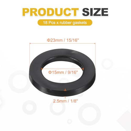 uxcell 18Pcs Rubber Washers, 15/16 OD x 9/16 ID x 0.1" Thickness Flat Washers for Bolts Spacers, Shower Head, Plumbing, Hose Connecting - size: 15/16 OD x 9/16 ID x 0.1"