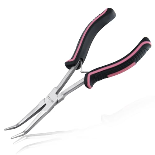7-Inch Long Reach Bent Needle Nose Pliers Serrated Jaw Bent Long Nose Pliers Extra Long Needle Nose Pliers Jewelry Pliers for Jewelry Making, Wire Wrapping and Object Gripping in Tight Spaces - style: Bent Needle Nose Plier Serrated Jaws