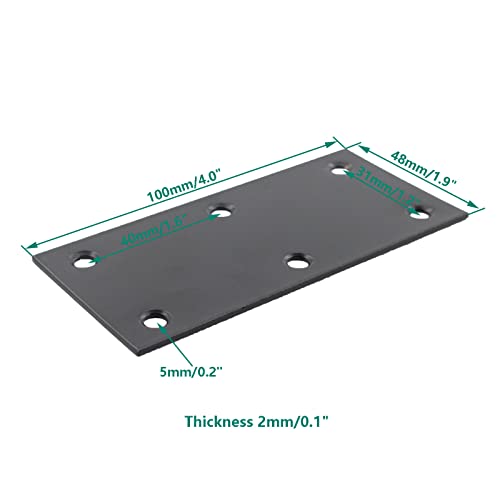 4 Pack Flat Straight Brace Brackets, ULIFESTAR Black Stainless Steel Mending Bracket Plate Metal Shelf Support Fixing Joining Plate for Furniture,Wood,Shelves,Cabinet with Mounting Screws - size: 100 x 48 x 2 mm