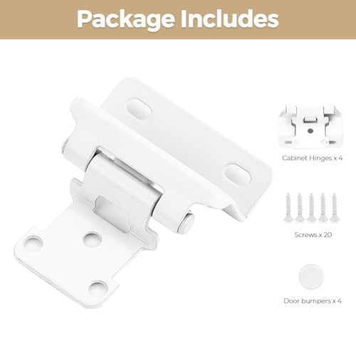 4 Pack 2 Pair White Cabinet Hinges, 1/2" Semi Wrap Kitchen Hinges - color: White, size: 1/2" Semi Wrap