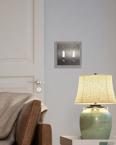 2-Pack Double Toggle Light Switch Cover Plate, Heirloom Silver - color: Heirloom Silver, size: Double Toggle 2PK