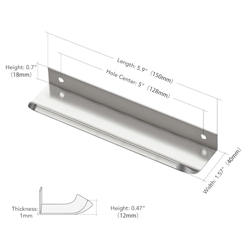 Brushed Nickel Cabinet Handles Finger Edge Pulls 5.9 Inch CC 10 Pack - color: Silver, size: 150mm/5.9" Overall Length