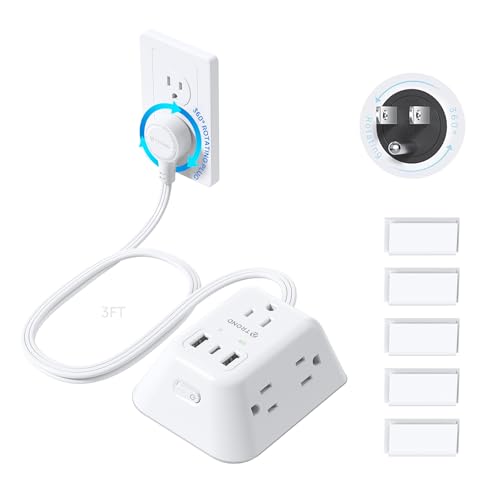 TROND 360 Rotating Plug Power Strip - Extension Cord with Multiple Outlets - size: 3 FT